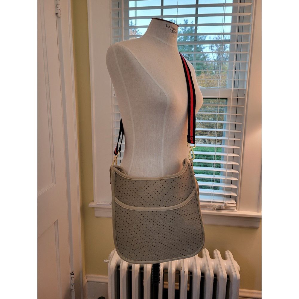 ah • dorned Neoprene Messenger Bag w/ adjustable Red & Blue Striped Guitar strap